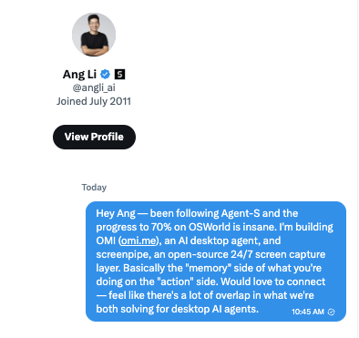 Fazm — Sends deeply personalized DM referencing their actual work